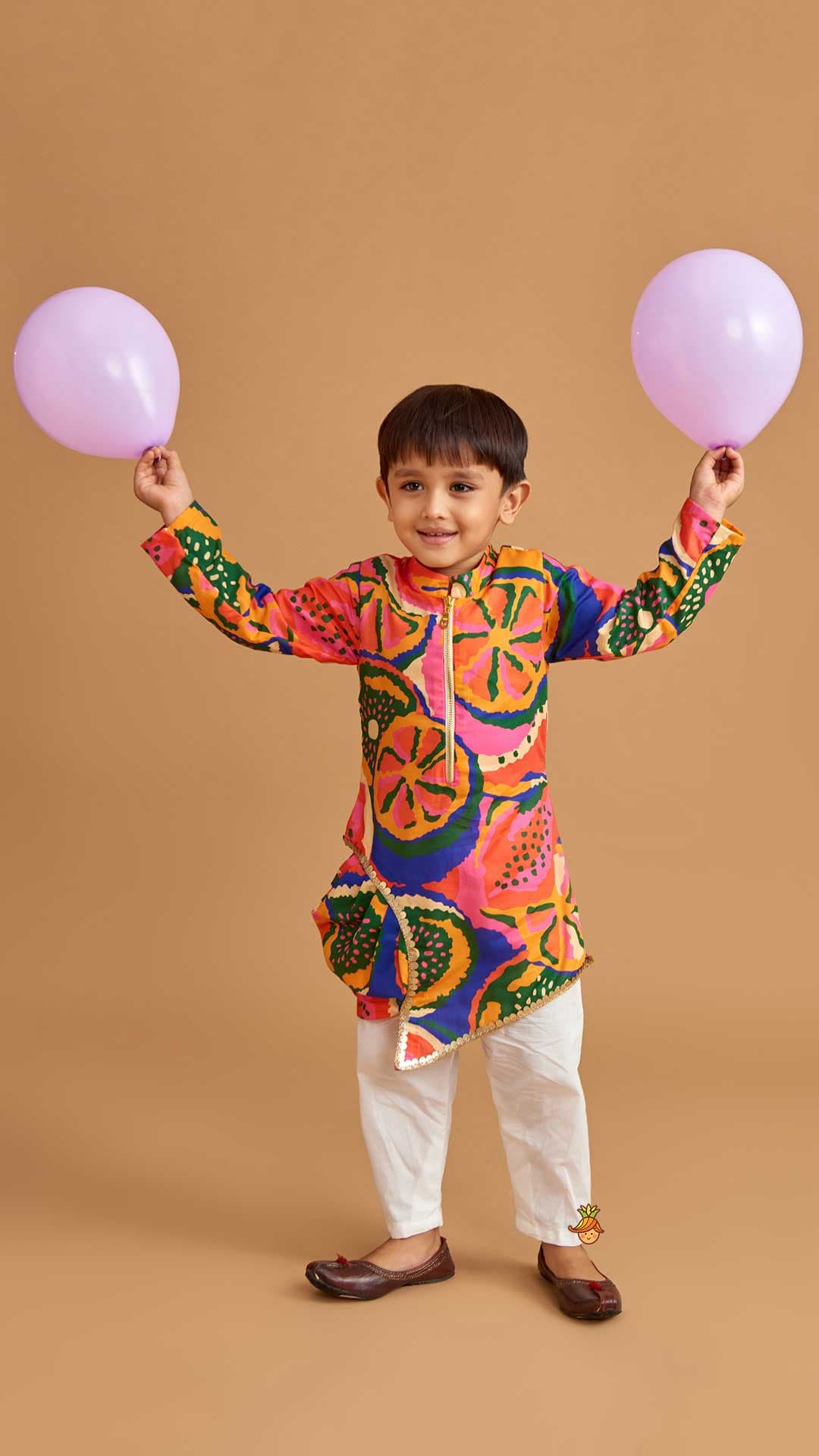 Pleated Stylish Hem Multicolour Kurta And Pyjama view