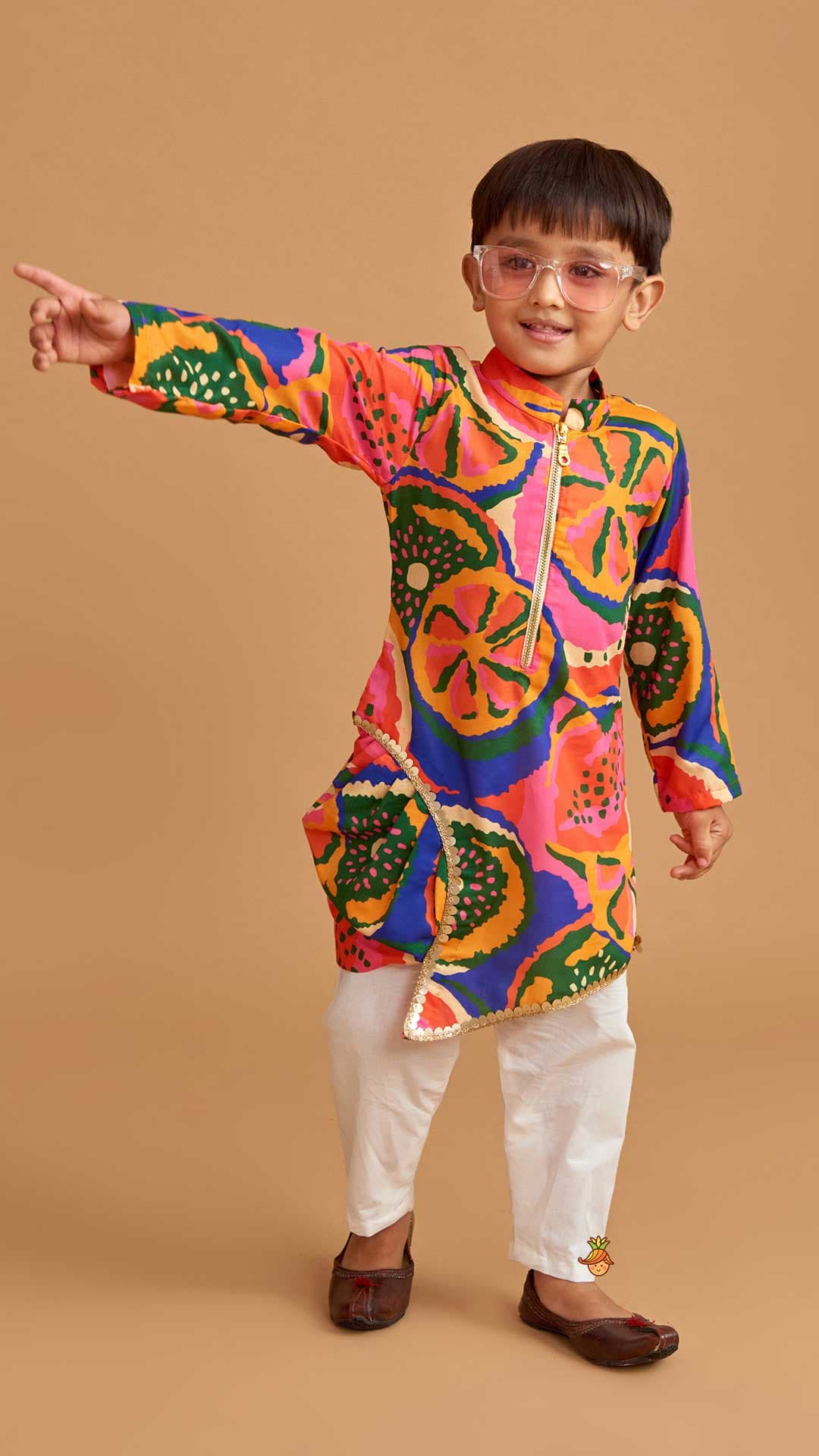 Pleated Stylish Hem Multicolour Kurta And Pyjama view