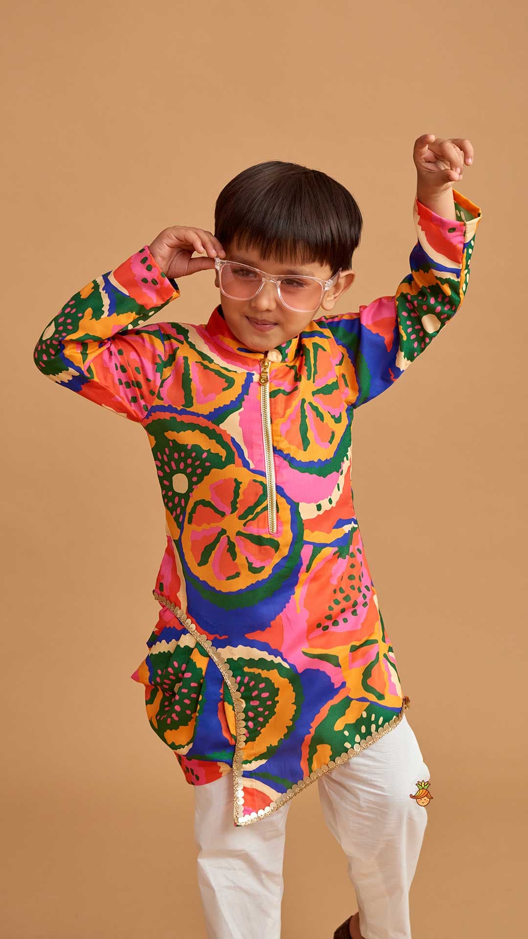 Pleated Stylish Hem Multicolour Kurta And Pyjama view