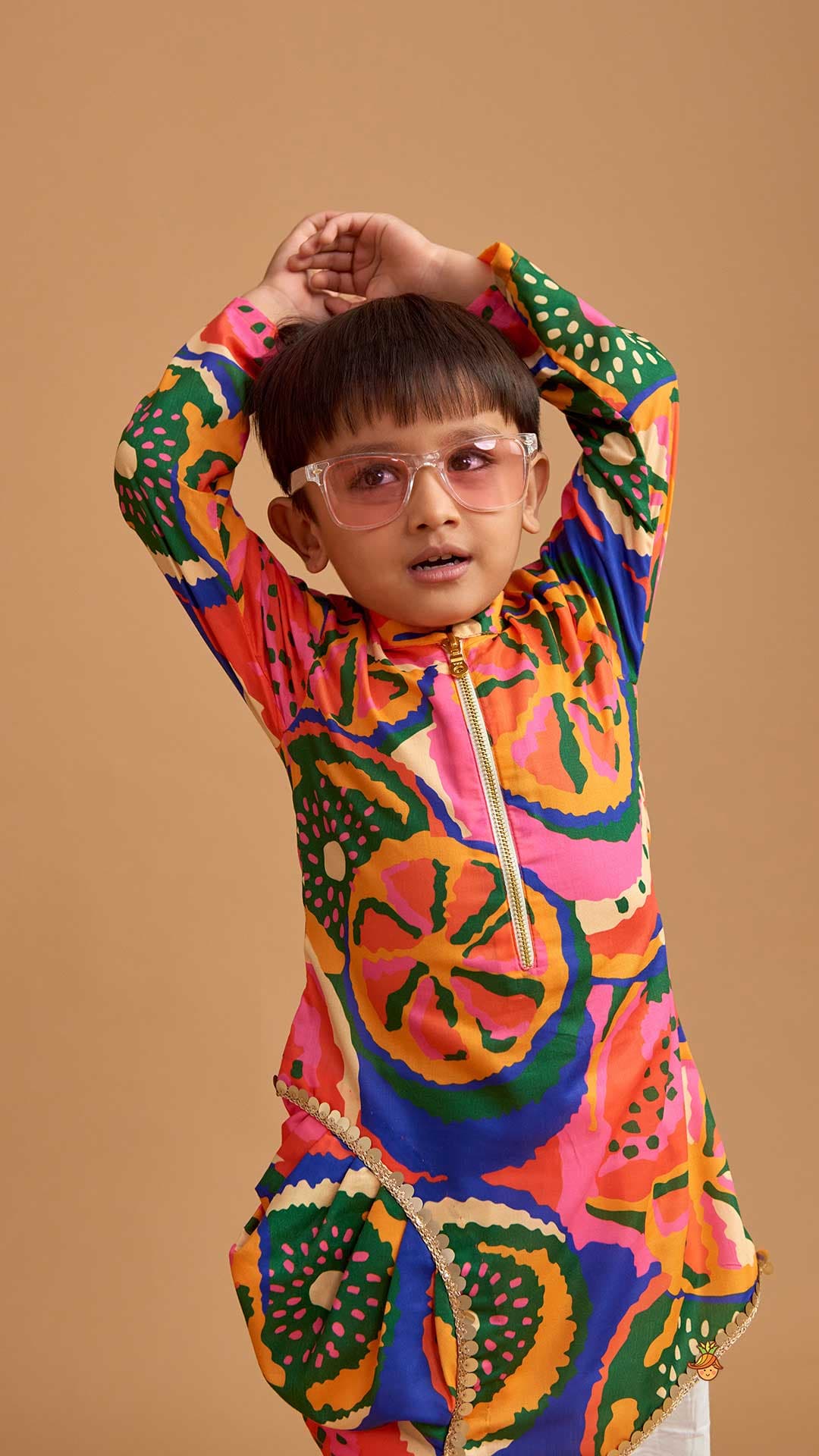 Pleated Stylish Hem Multicolour Kurta And Pyjama view