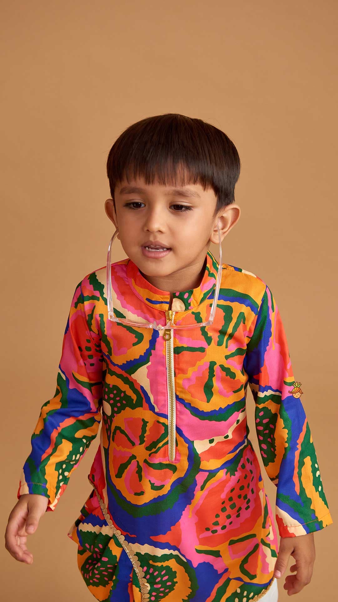 Pleated Stylish Hem Multicolour Kurta And Pyjama view