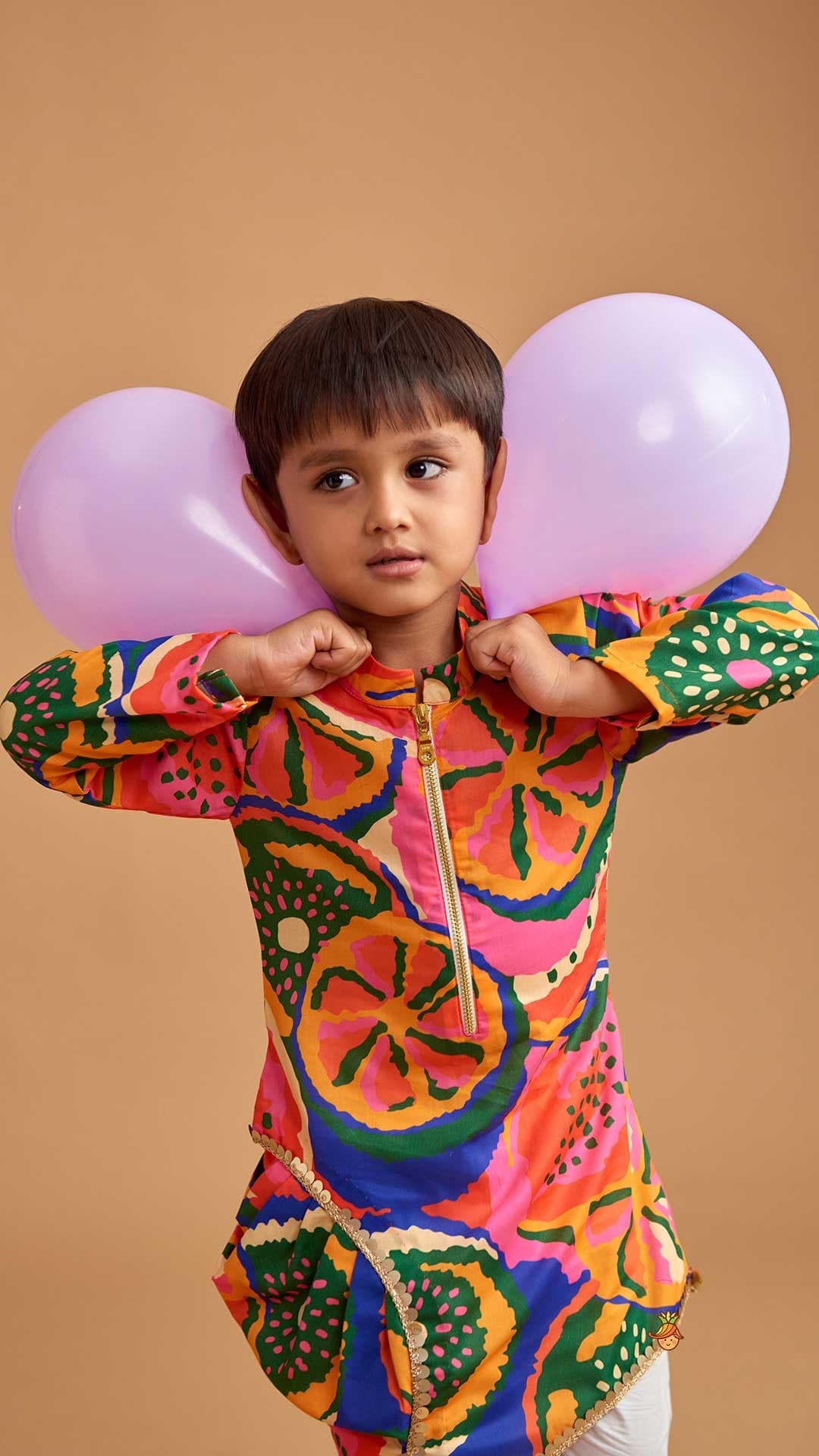 Pleated Stylish Hem Multicolour Kurta And Pyjama view