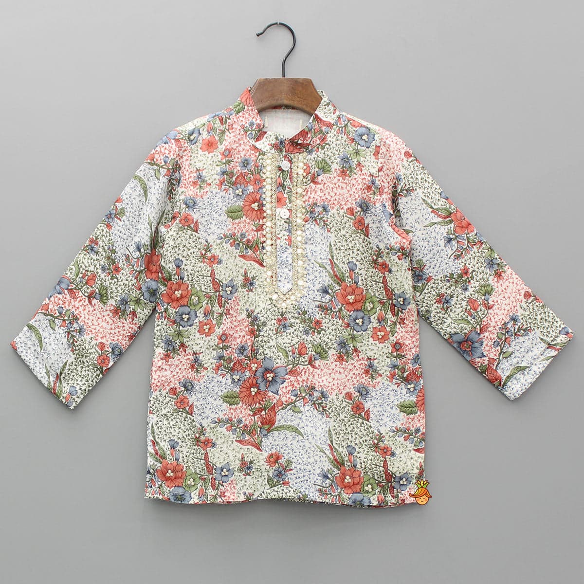 Pre Order: Multicolour Printed Hand Embroidered Kurta And Pyjama view