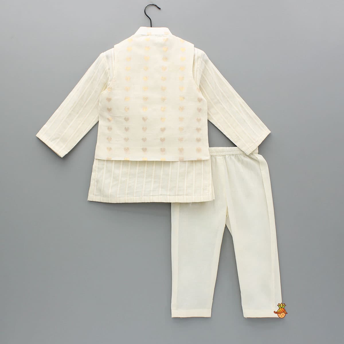 Cream Kurta And Heart Embroidered Jacket With Pyjama view
