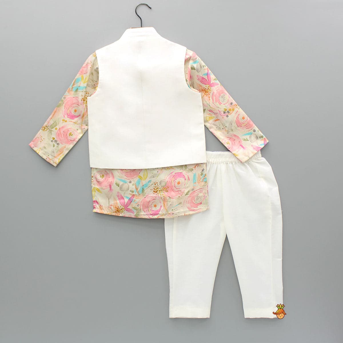 Pre Order: Multicolour Printed Kurta With Jacket And Pyjama view