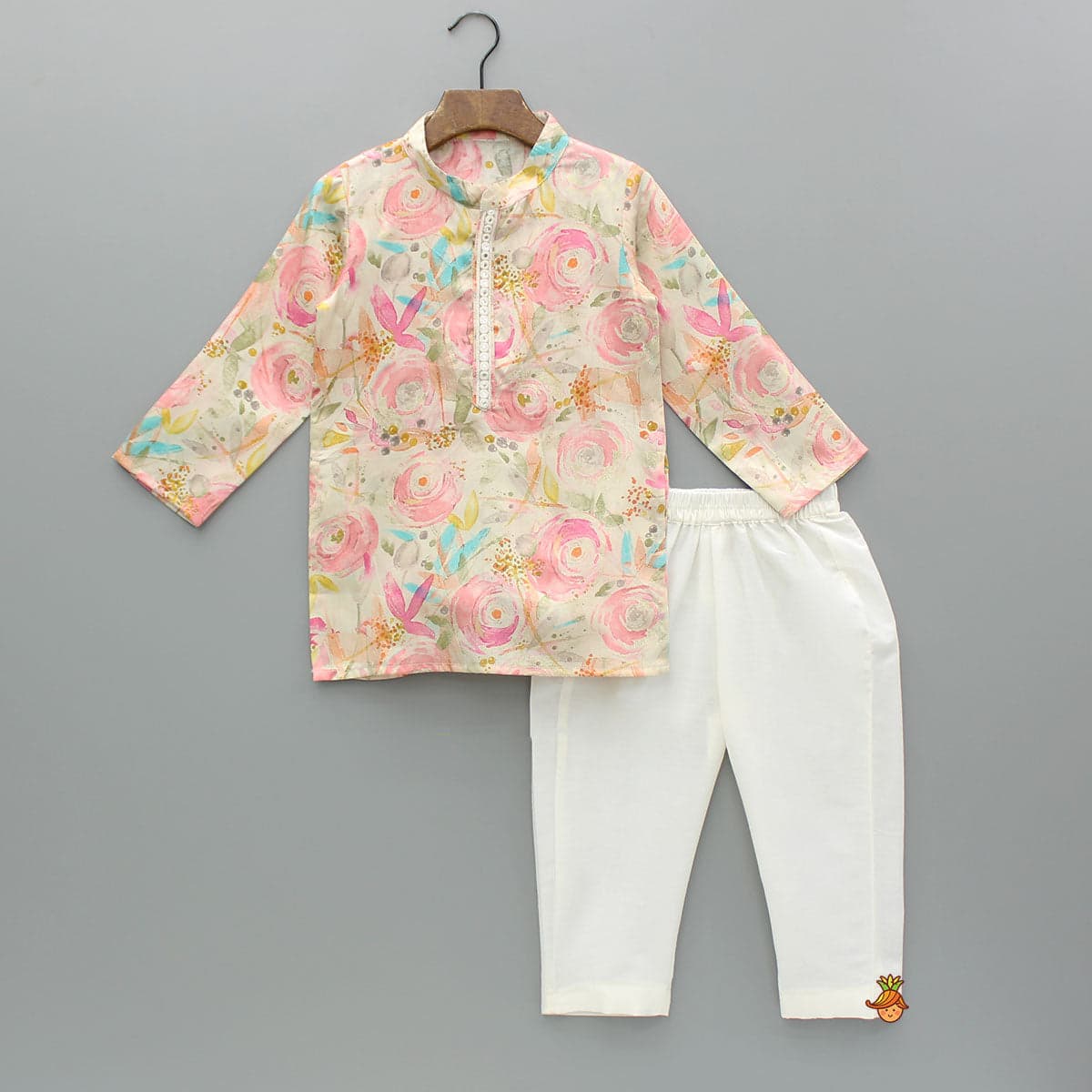 Pre Order: Multicolour Printed Kurta With Jacket And Pyjama view
