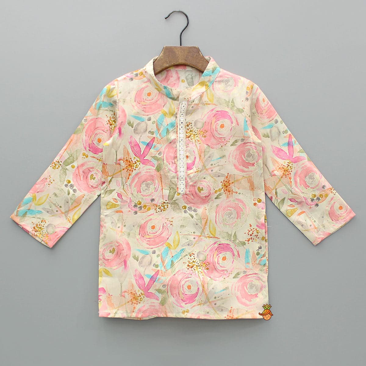 Pre Order: Multicolour Printed Kurta With Jacket And Pyjama view