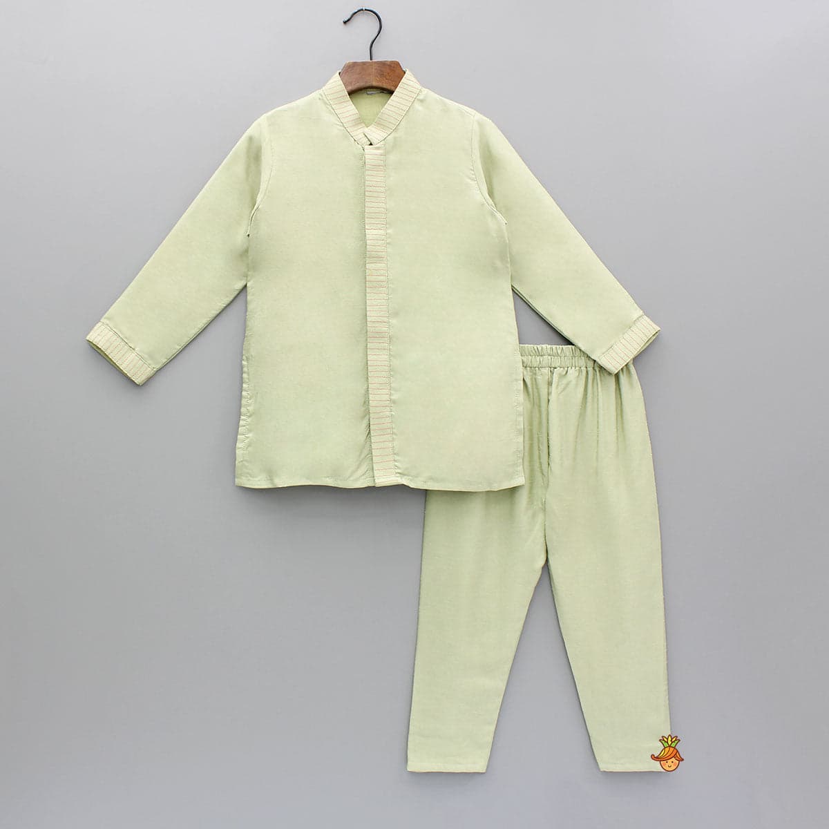 Pre Order: Green Kurta With Embroidered Jacket And Pyjama view