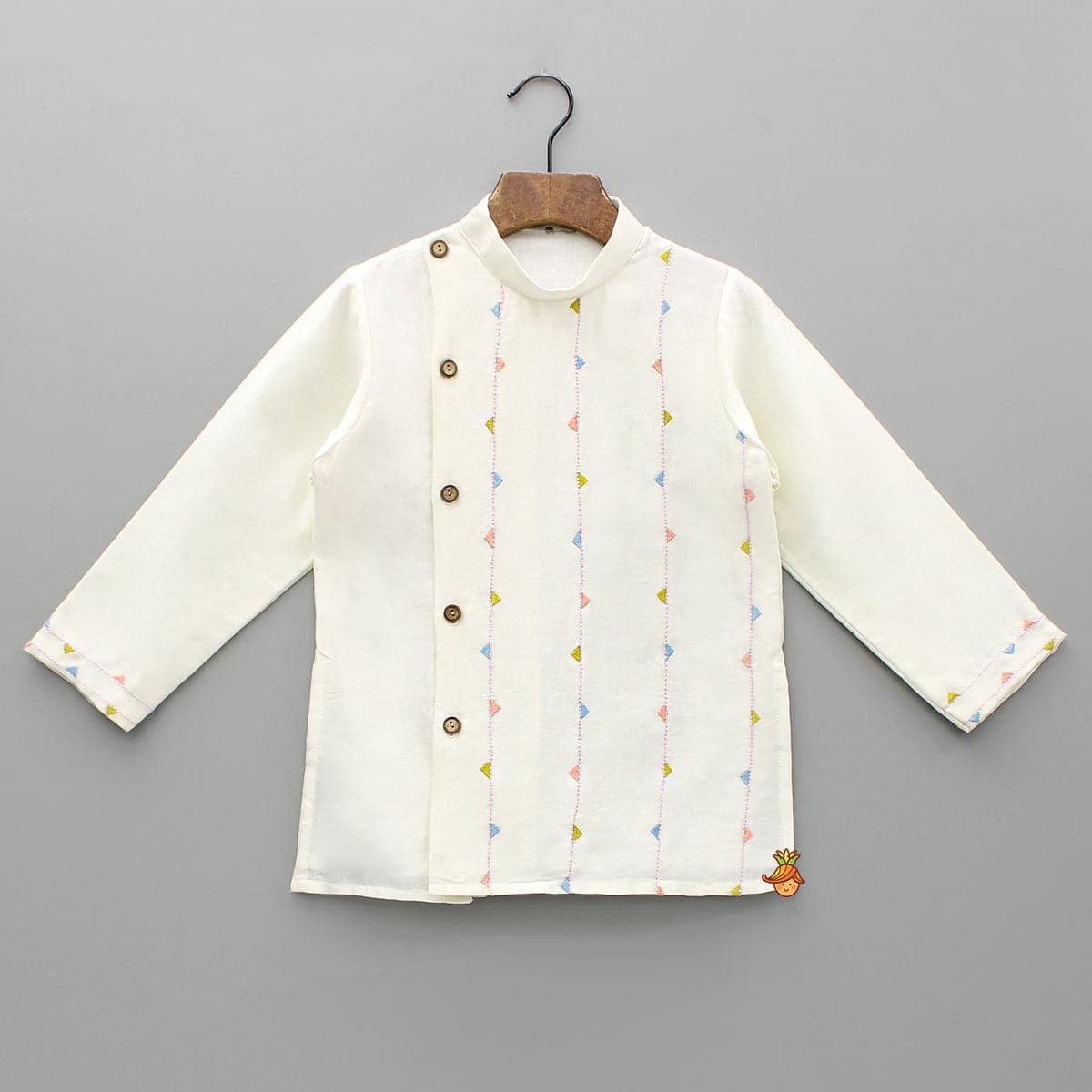 Pre Order: Cream Embroidered Kurta And Pyjama view