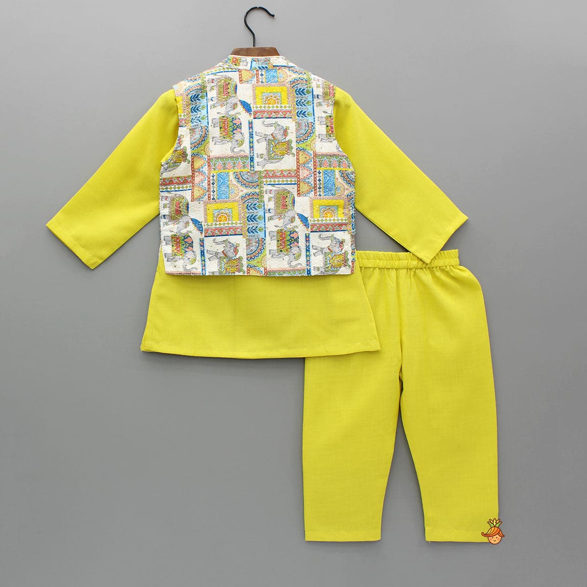 Yellow Kurta With Printed Embroidered Jacket And Pyjama view