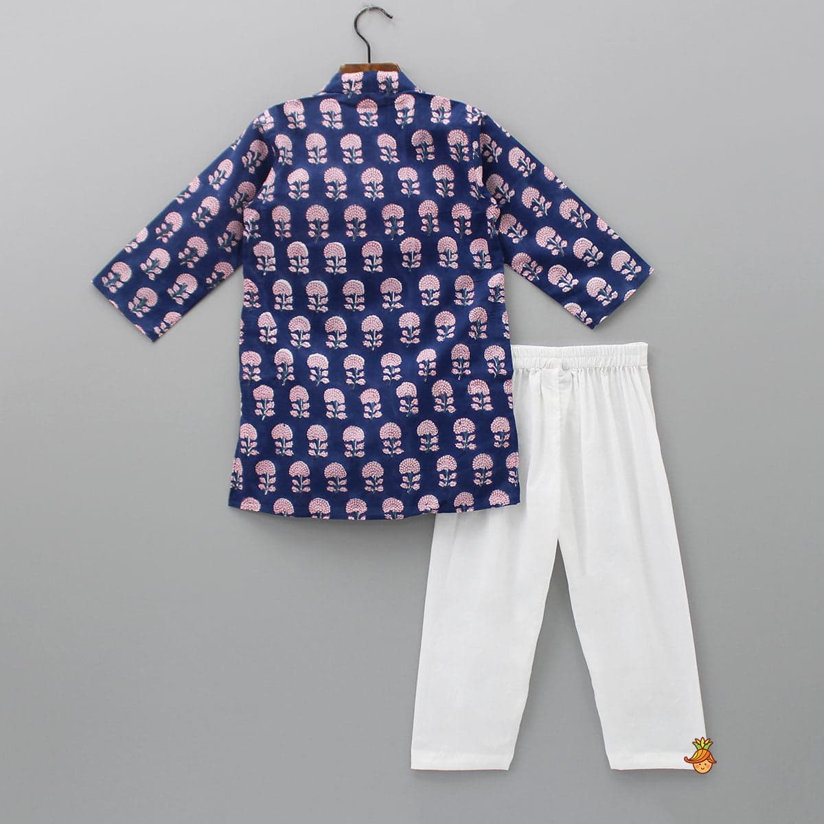 Floral Hand Block Printed Blue Kurta And Pyjama view