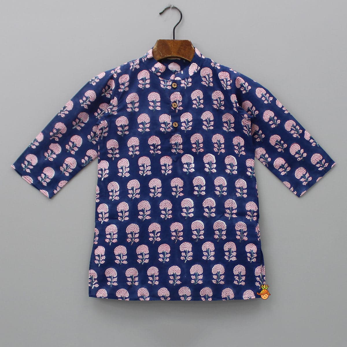 Floral Hand Block Printed Blue Kurta And Pyjama view