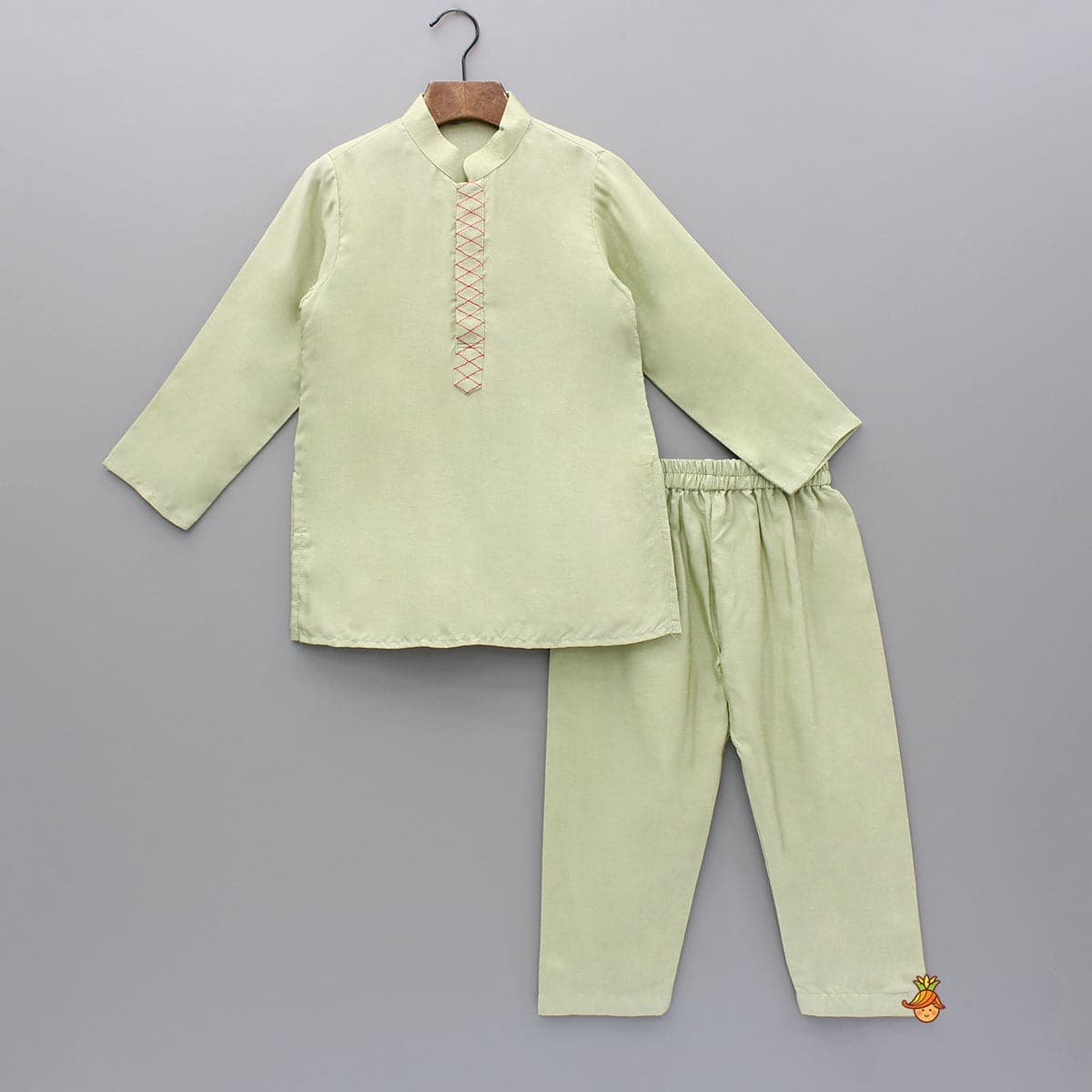 Pre Order: Green Kurta And Pink Embroidered Jacket With Pyjama view