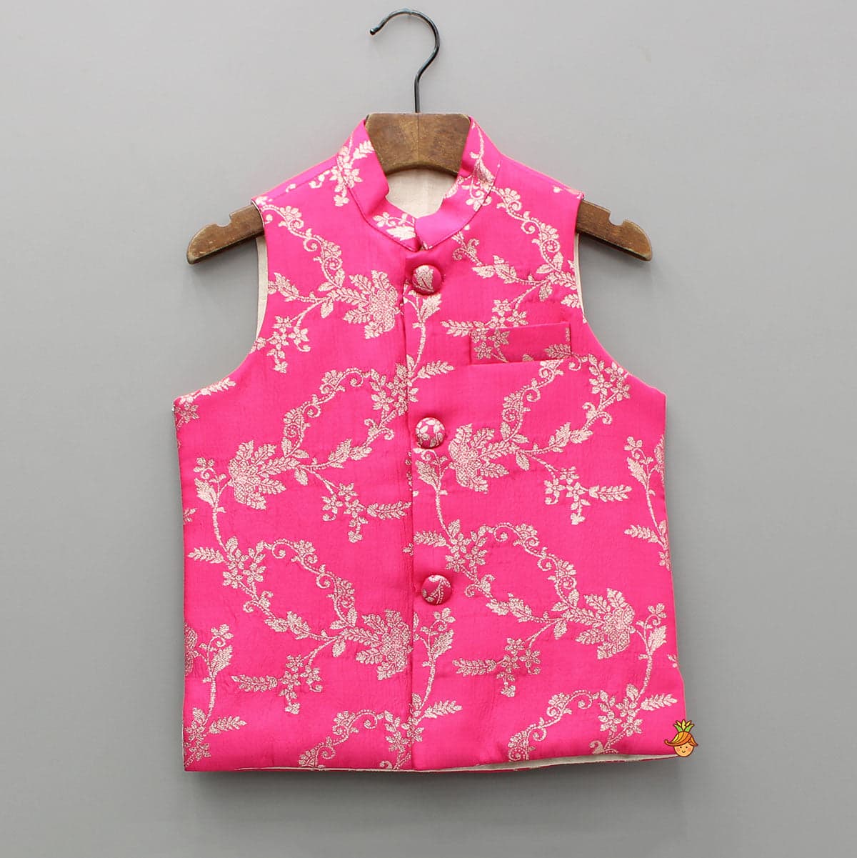 Pre Order: Green Kurta And Pink Embroidered Jacket With Pyjama view