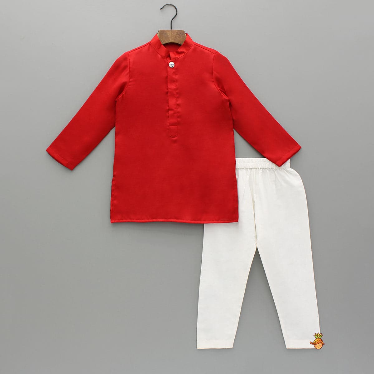 Pre Order: Red Kurta With Embroidered Front Open Jacket And Pyjama view