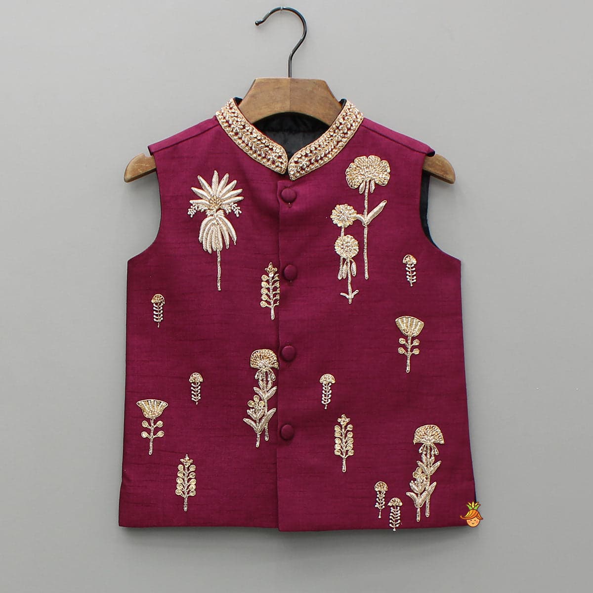 Pre Order: Maroon Kurta With Embroidered Jacket And Pyjama view