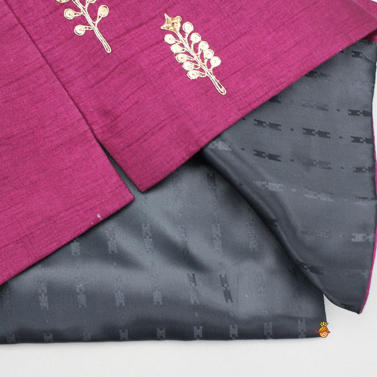 Pre Order: Maroon Kurta With Embroidered Jacket And Pyjama view