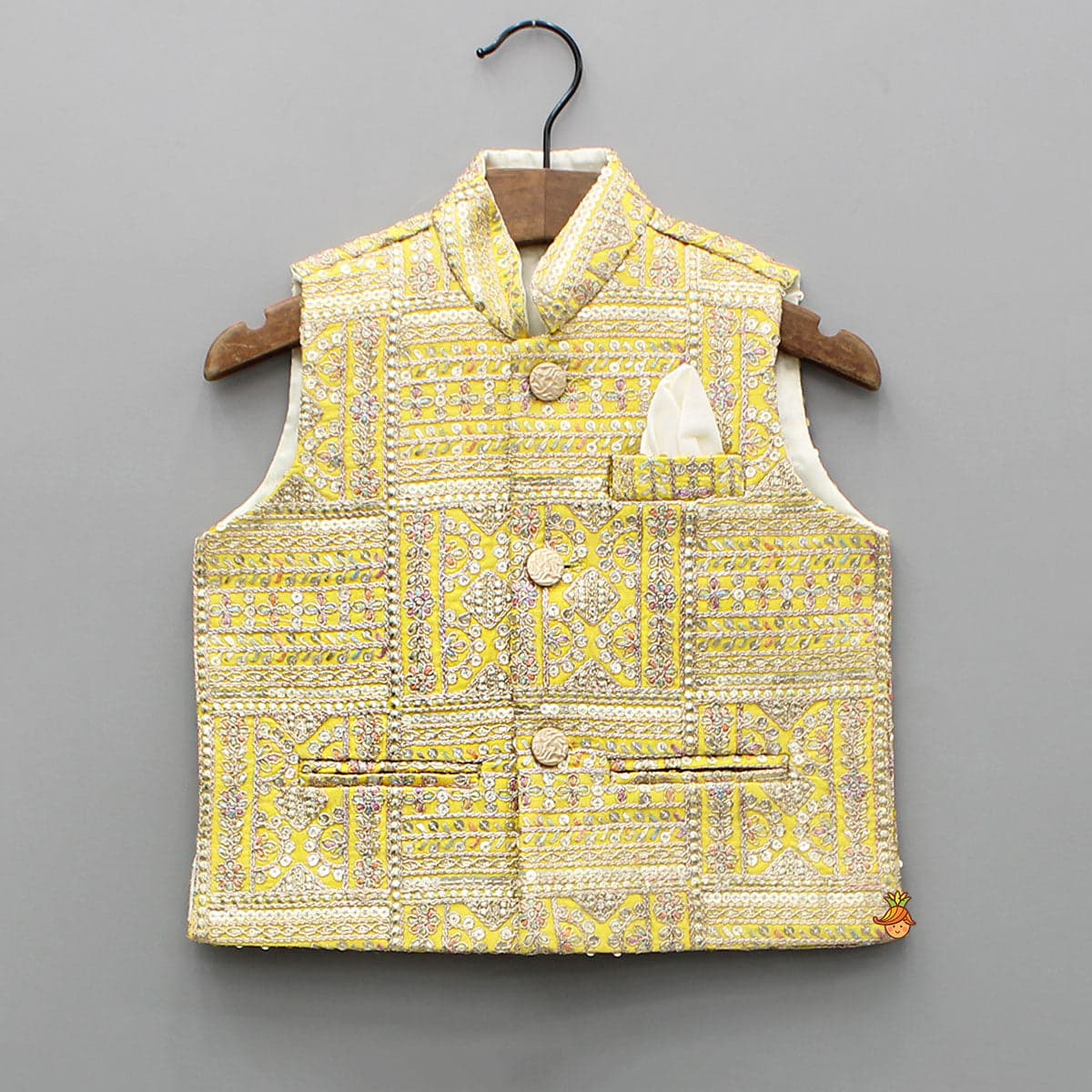 Pre Order: Off White Kurta With Embroidered Jacket And Pyjama view