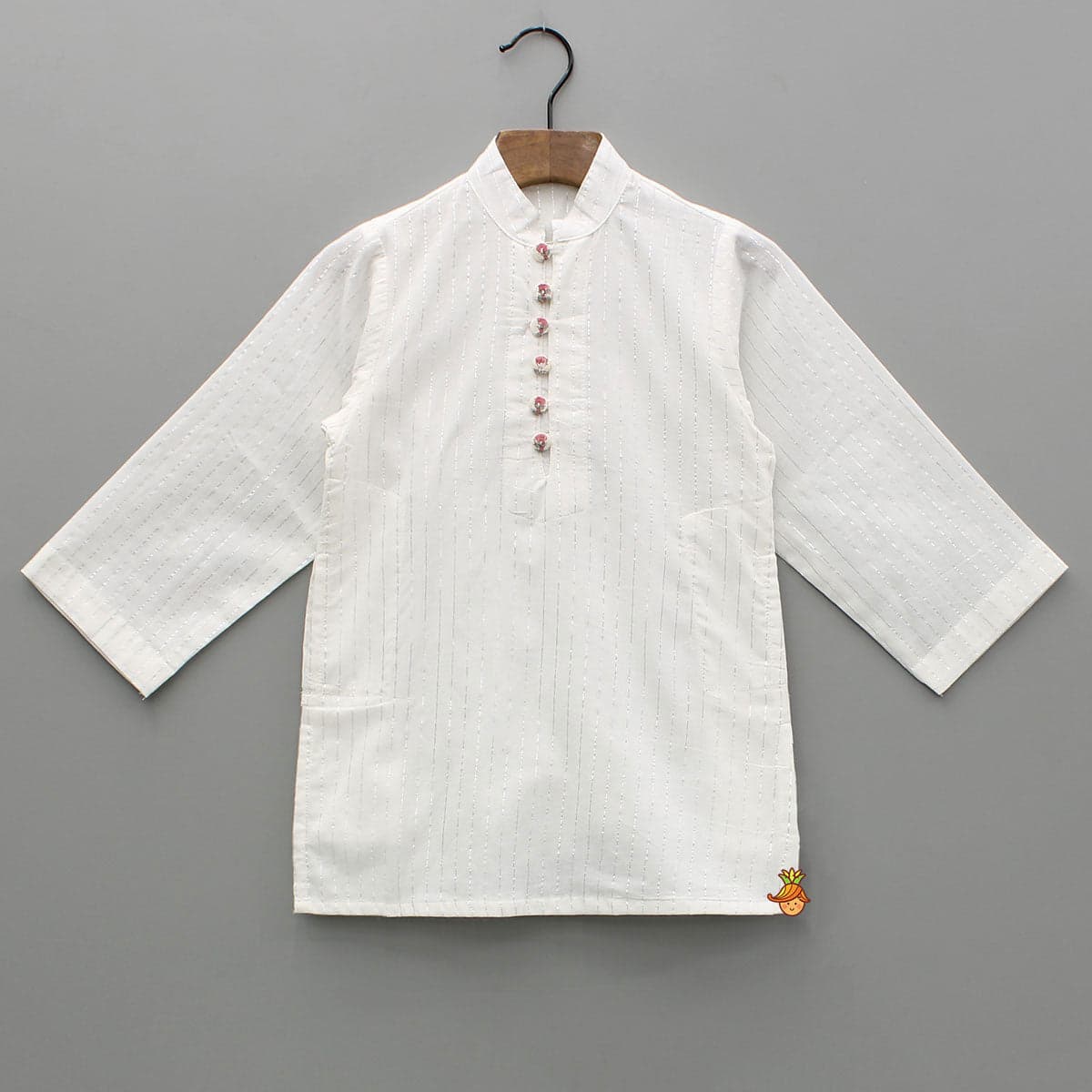 Cotton Lurex Striped White Kurta And Pyjama view