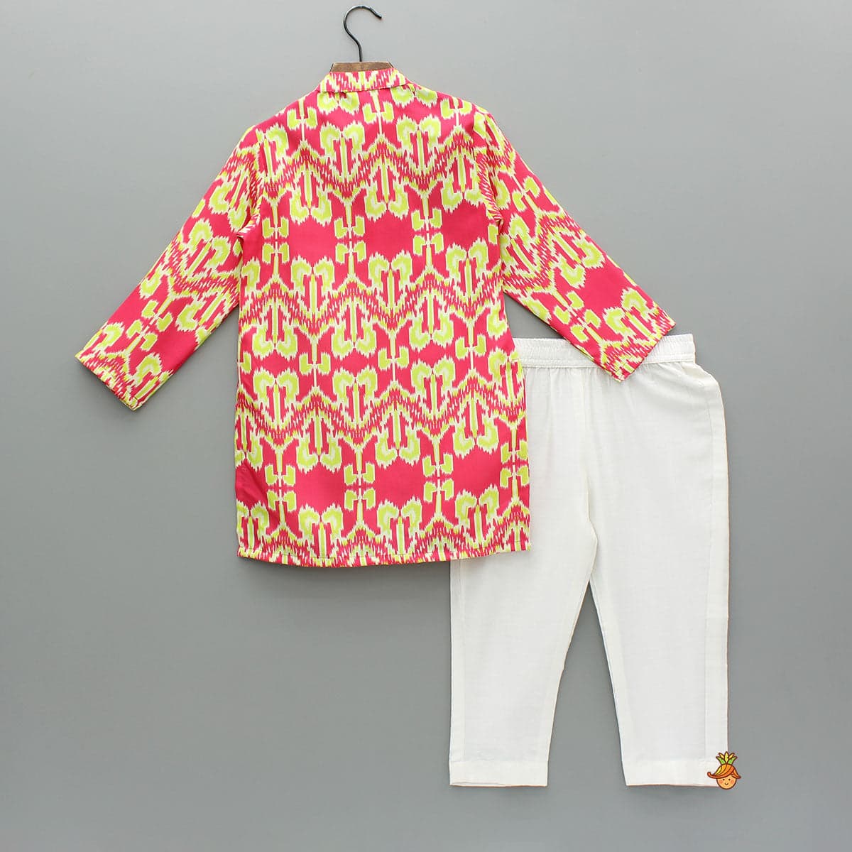 Pink Kurta With Green Print And Pyjama view