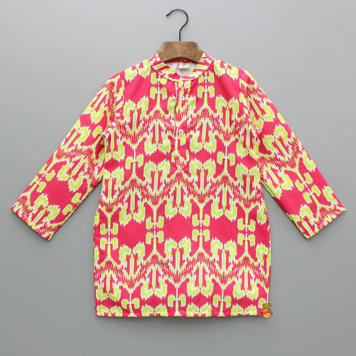 Pink Kurta With Green Print And Pyjama view