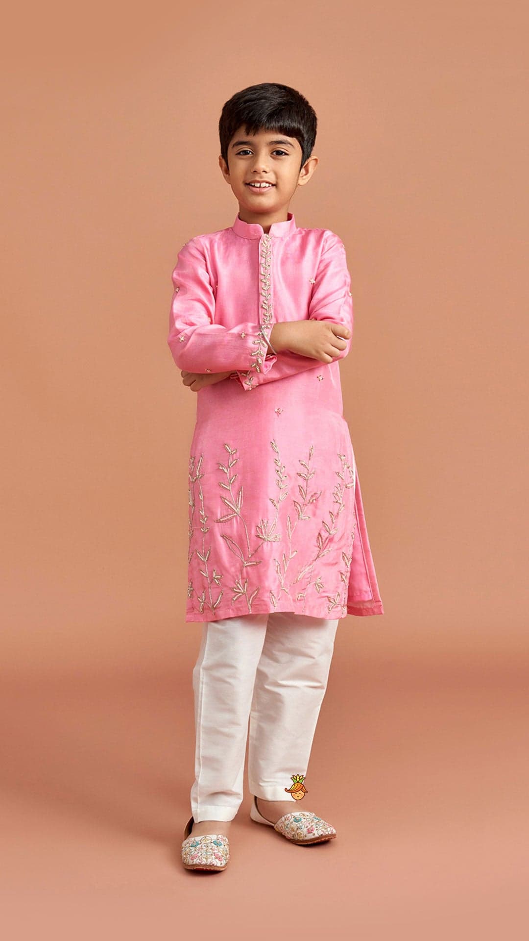 Pre Order: Pink Embroidered Kurta And Pyjama view