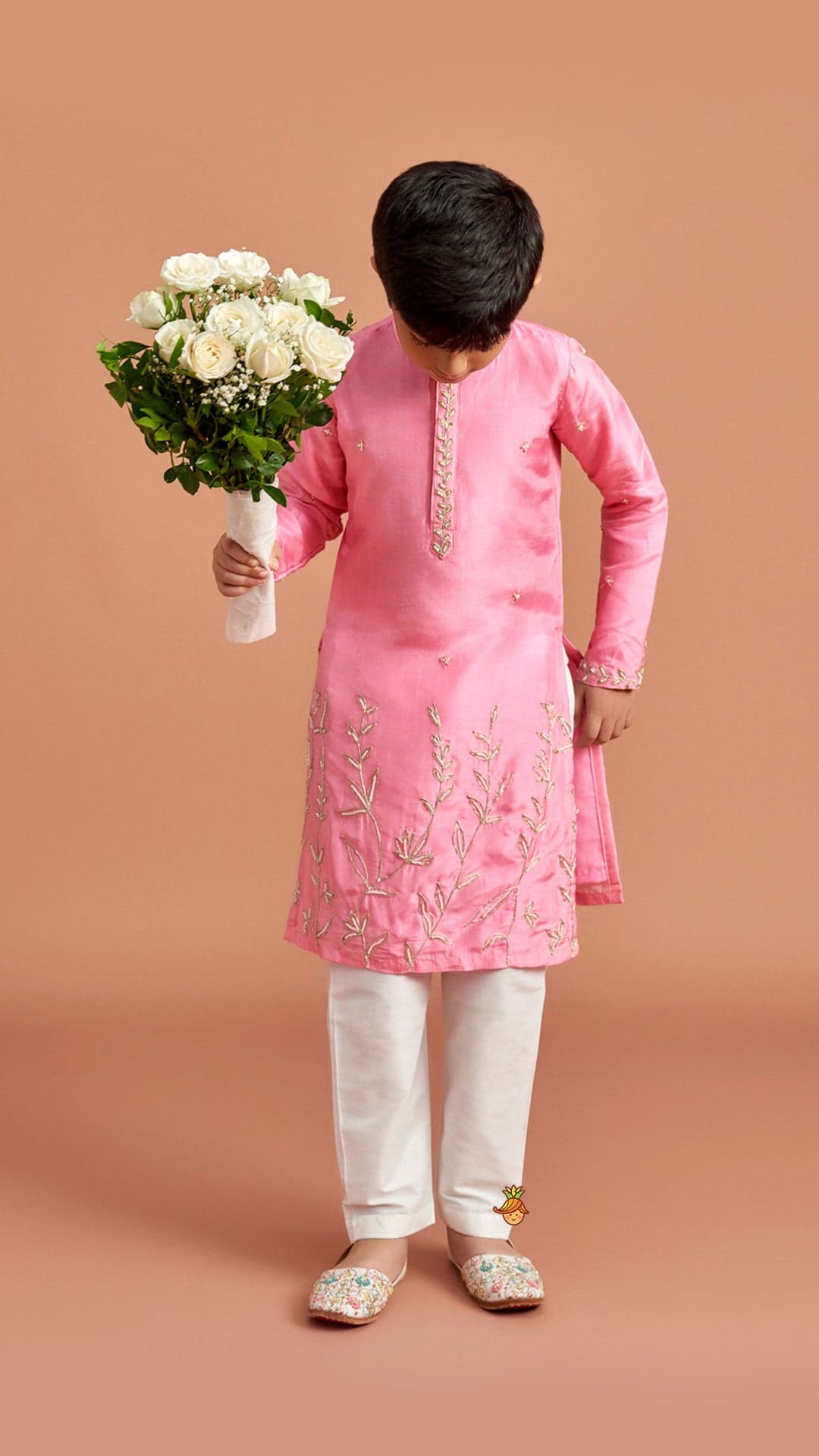 Pre Order: Pink Embroidered Kurta And Pyjama view