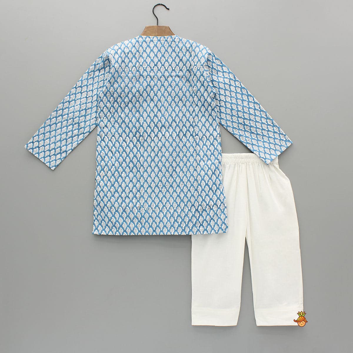 Blue Hand Block Printed Kurta And Pyjama view