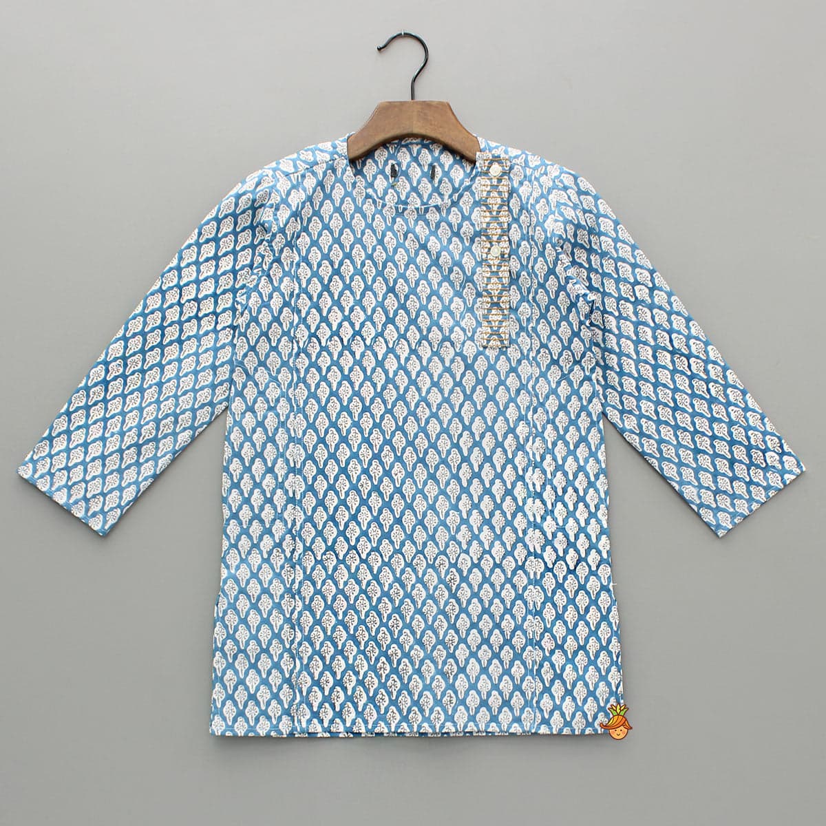 Blue Hand Block Printed Kurta And Pyjama view