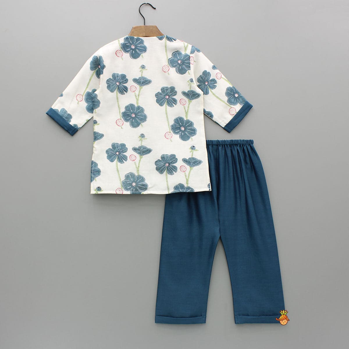 Cream Floral Hand Block Printed Kurta And Pyjama view
