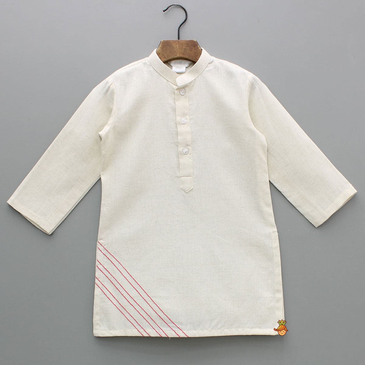 Off White Khadi Kurta With Red Tulip Printed Jacket And Pyjama view