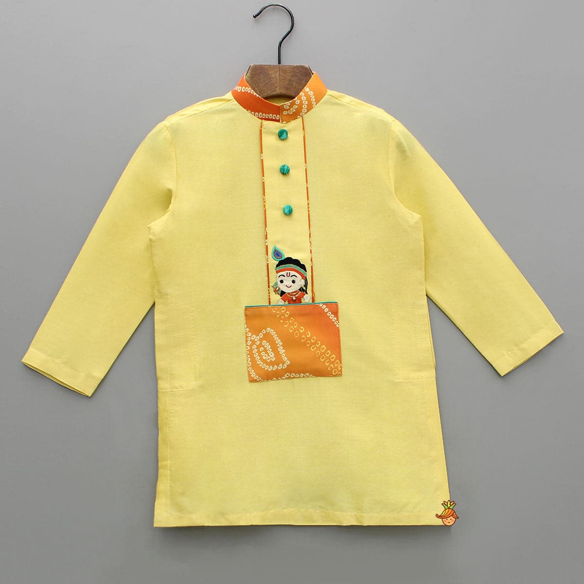 Pre Order: Kurta With Hand Embroidered Krishna Motif And Churidar view