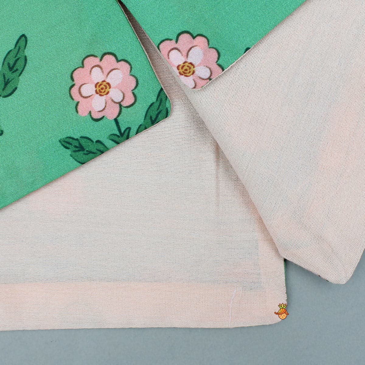 Pre Order: Peach Kurta With Floral Printed Green Jacket And Pyjama view
