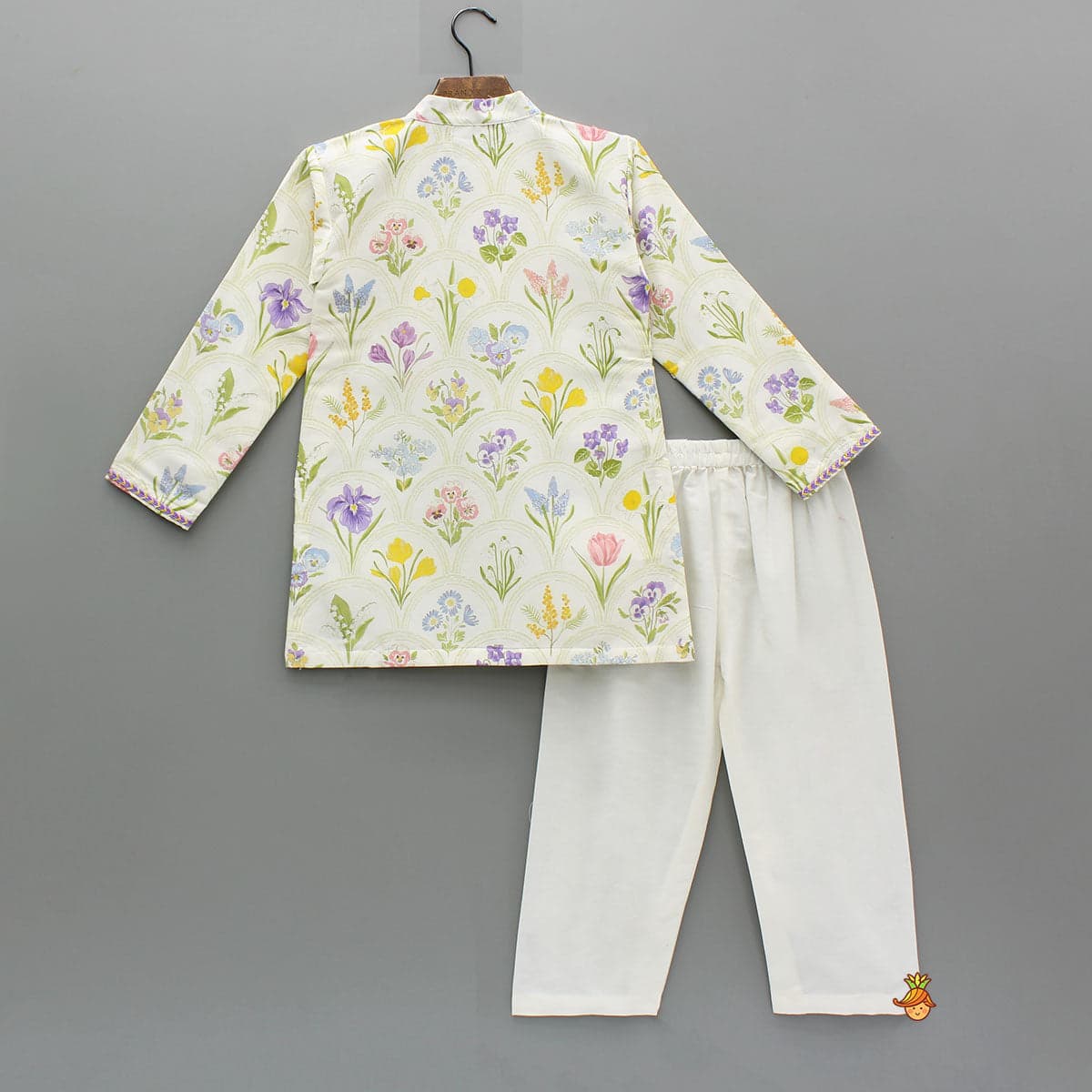 Pre Order: Floral Print Cotton Silk Kurta With Off White Pyjama view