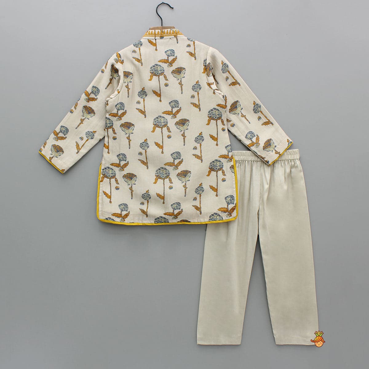 Pre Order: Yellow Detailed Floral Printed Chanderi Kurta With Pyjama view