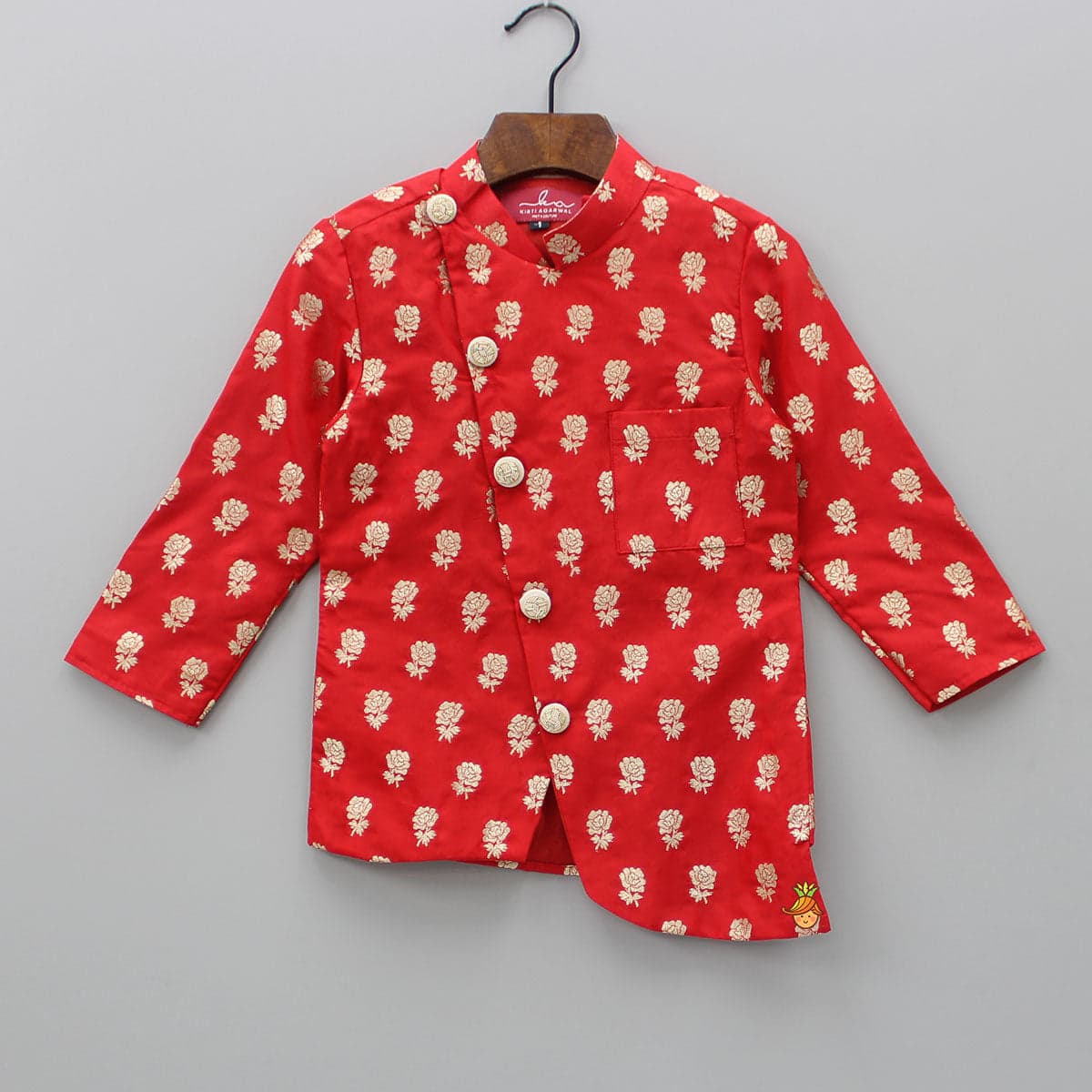 Pre Order: Rose Printed Red Kurta with Dhoti view