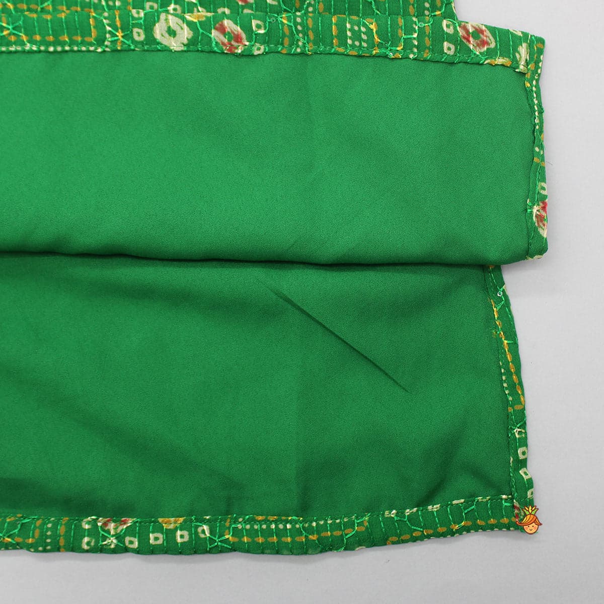 Green Bandhani Printed Kurta With Beige Pyjama view