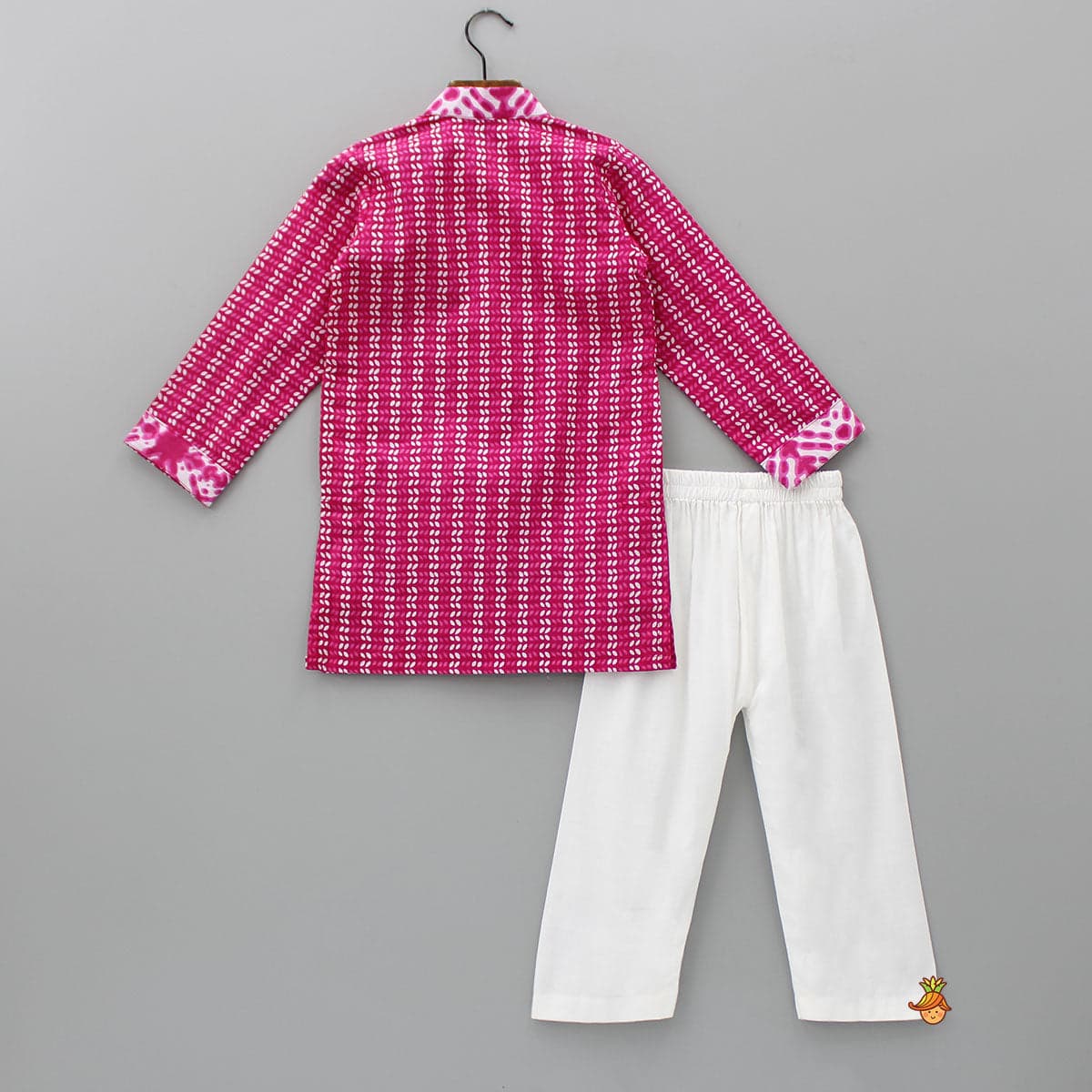 Pre Order: Lace Detail Front Placket Pink Printed Kurta And Pyjama view