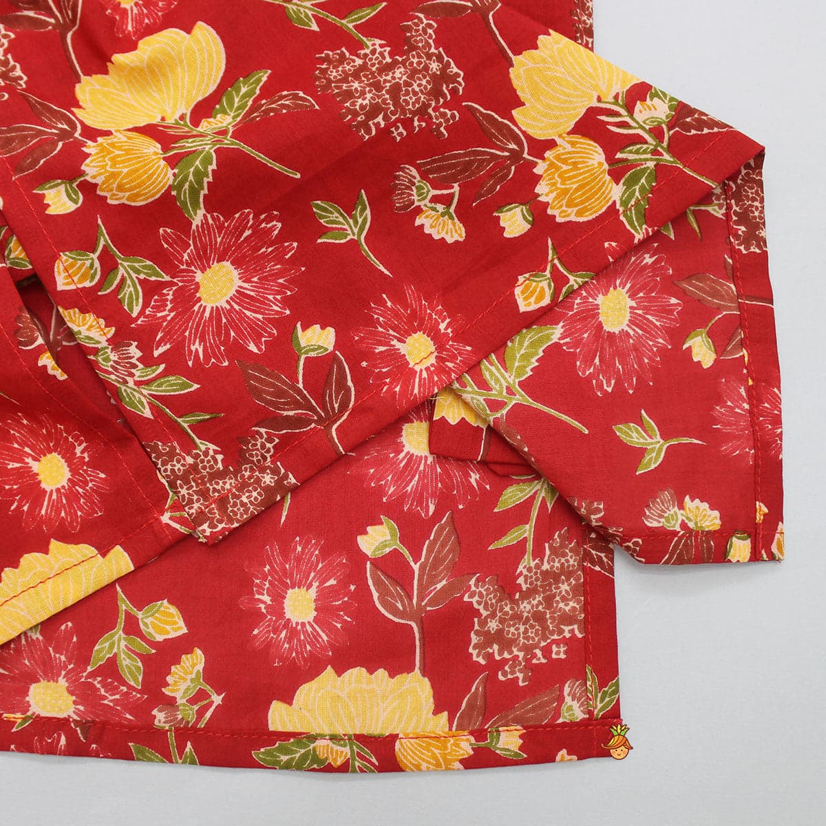 Pre Order: Lace Detail Front Placket Red Printed Kurta And Pyjama view