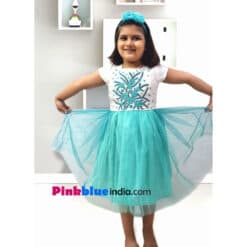 Cyan and White Party Dress for Baby Girls With Embroidered Bodice