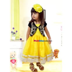 Exclusive Bright Yellow Fashion Dress with Velvet Jacket for Girls