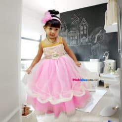 Sleeveless Curtain Style Wedding Gown in Baby Pink for Children in India