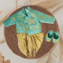 Silk Dhoti Green Sherwani for 0-18 months Baby Boy