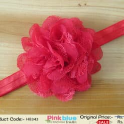 Stylish Red Infant Hair Band with Pretty Net Rose Flower