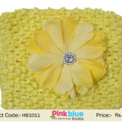 Buy Online Yellow Stretchable Headband with Diamond Embellished Flower