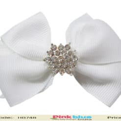 Divine White Infant Headband with a Diamond Embellished Bow