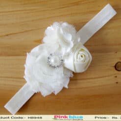 Elegant White Hair Accessory with Net and Satin Flowers for Baby Girls