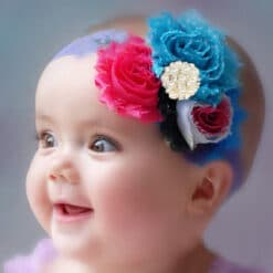 Gorgeous Lavender Infant Headband with Pearls and Three Flowers