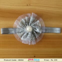 Elegant Grey Headband For Newborn Girls With Flower Motif