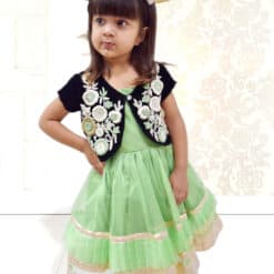 Pista Green Designer for Baby Girl with Heavy Hand Embroidery and Zardozi Work Jacket